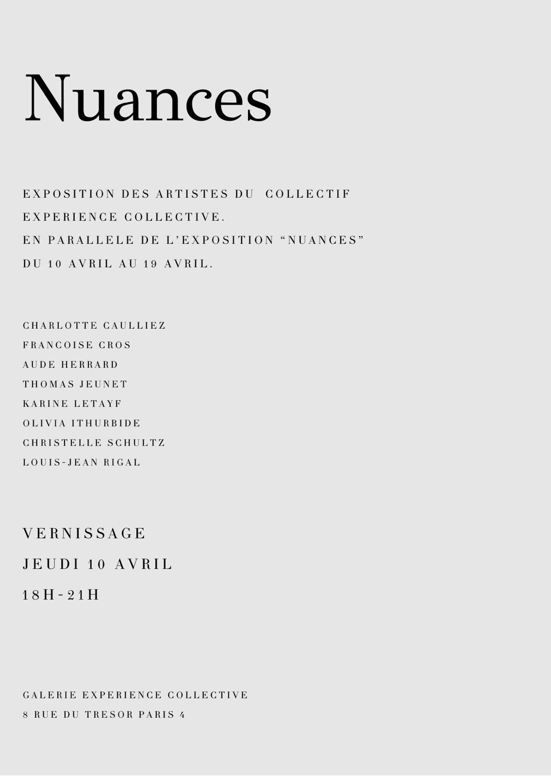 Carton d'invitation de l'exposition Nuances, Galerie Expérience Collective, Paris 4